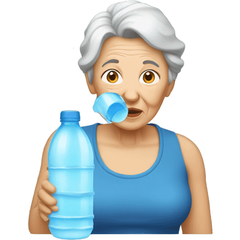 grandma drinking water sweating emoji