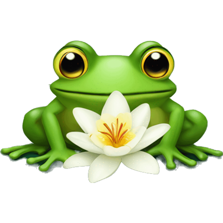 Frog on lily pad with flower emoji