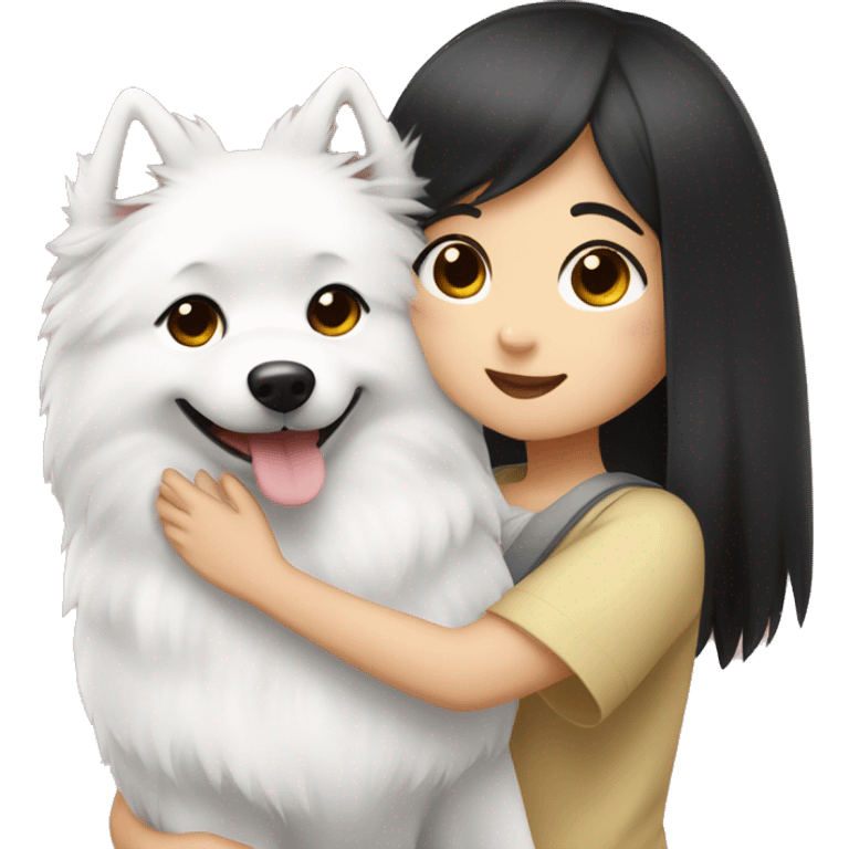 Japanese spitz dog hug black short hair girl emoji