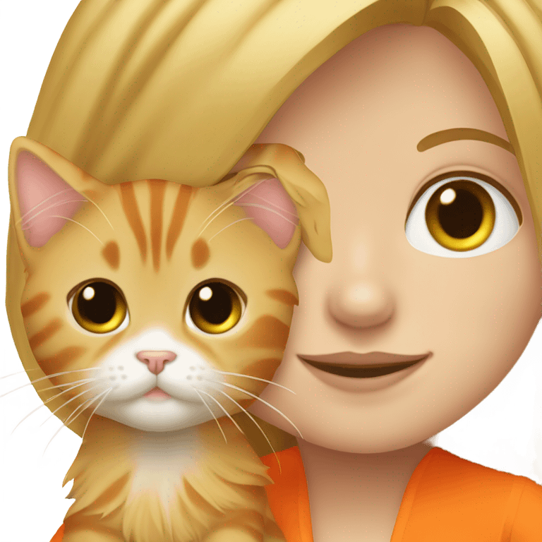 Blonde girl with her orange tuxedo maine coon cat  emoji