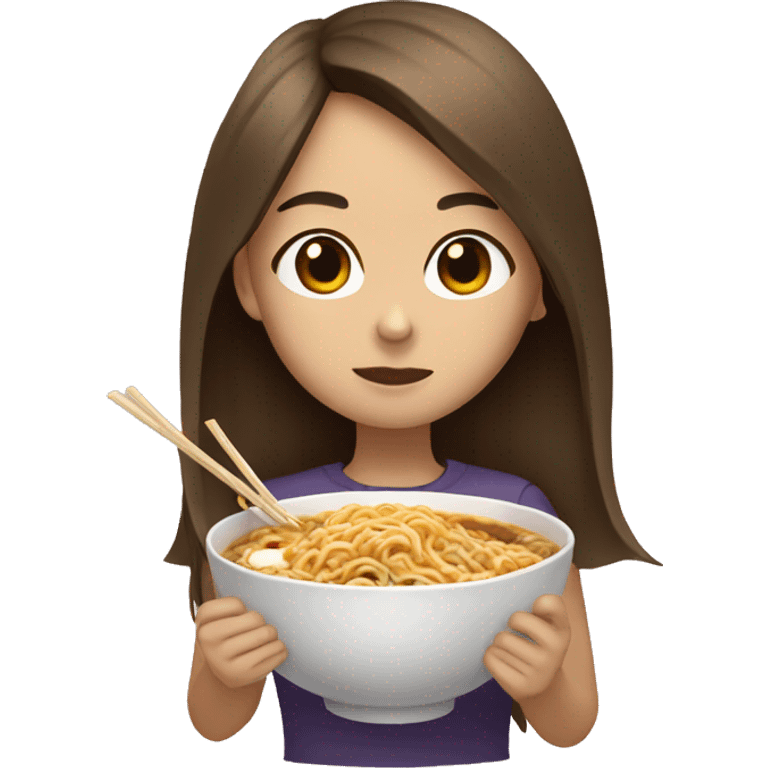 girl with brown straight hair brown eyes eating ramen emoji