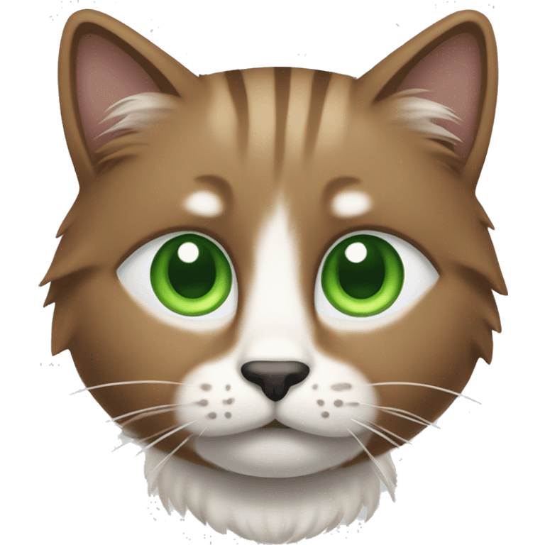 Cat with green eyes, brown fur and white fur on face emoji