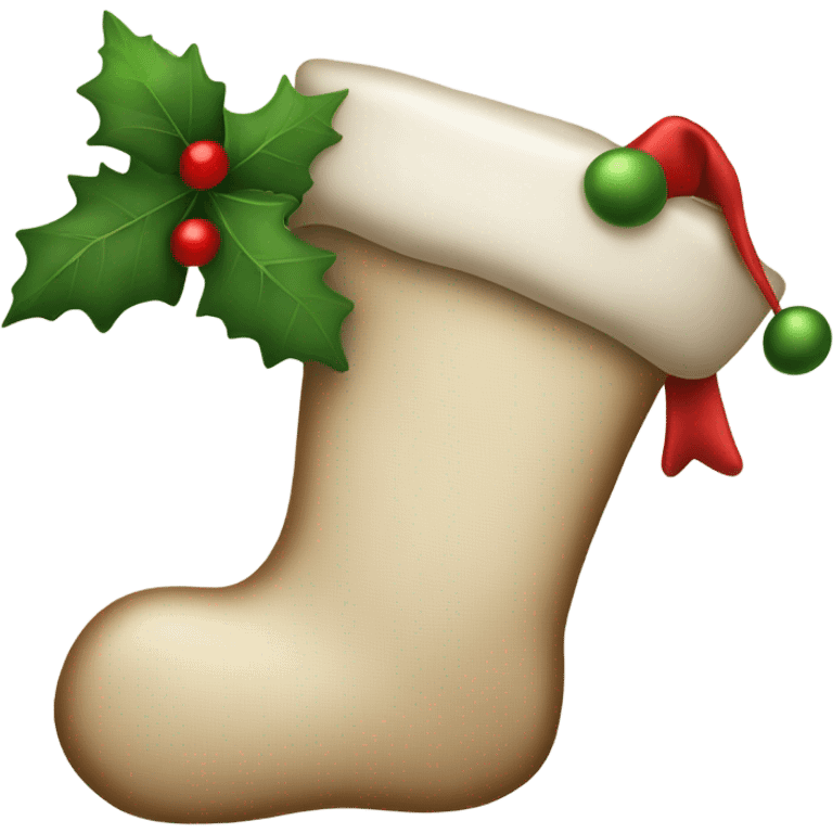 Beige Christmas stocking with mistletoe  emoji