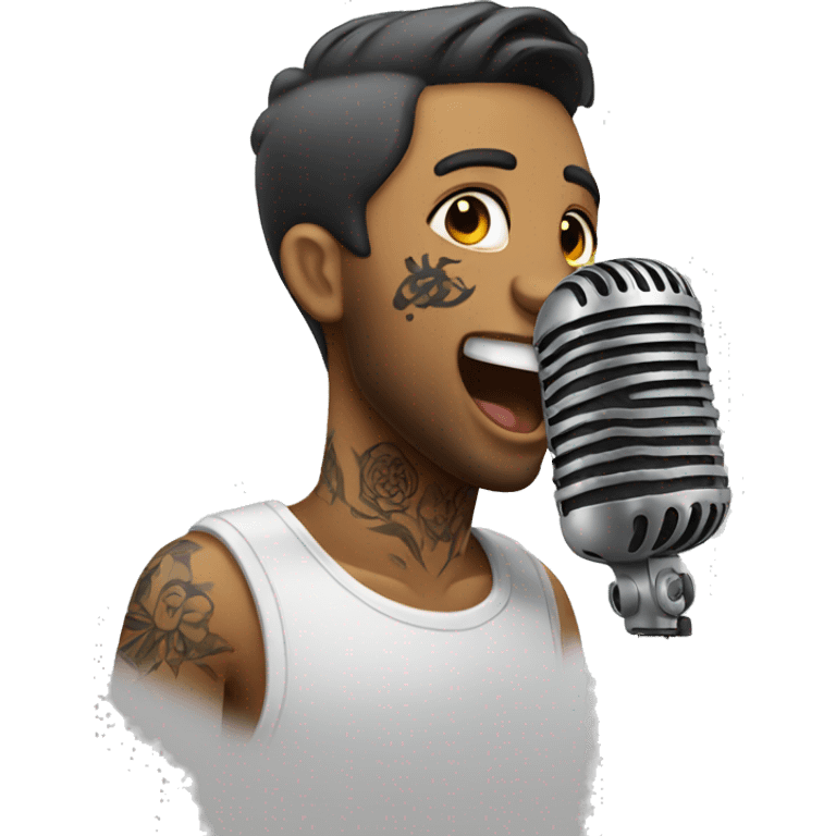 Guy with face tattoos singing into a microphone  emoji