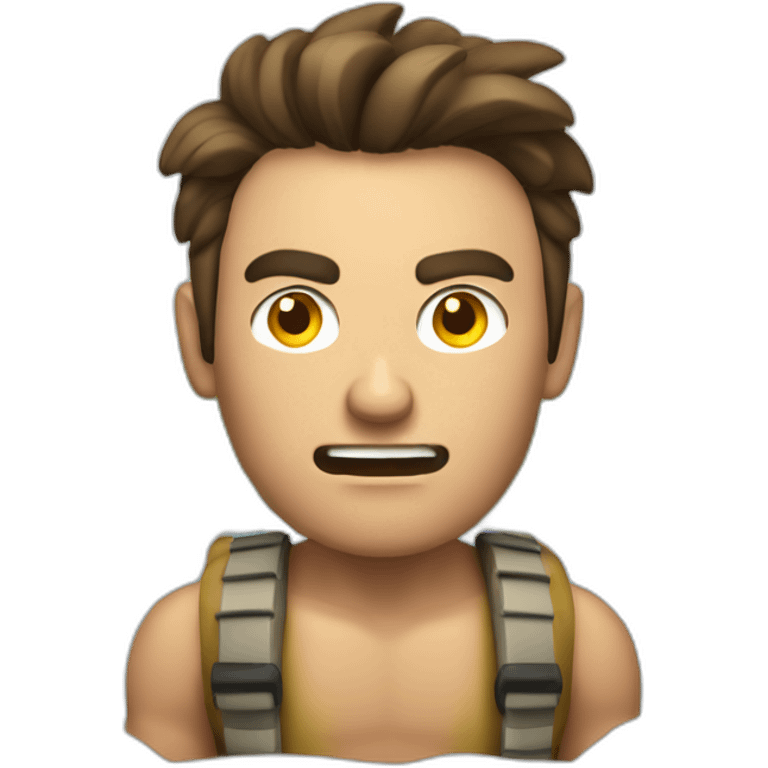 Angry tan brunette guy with buzzed hair rafting on a river emoji