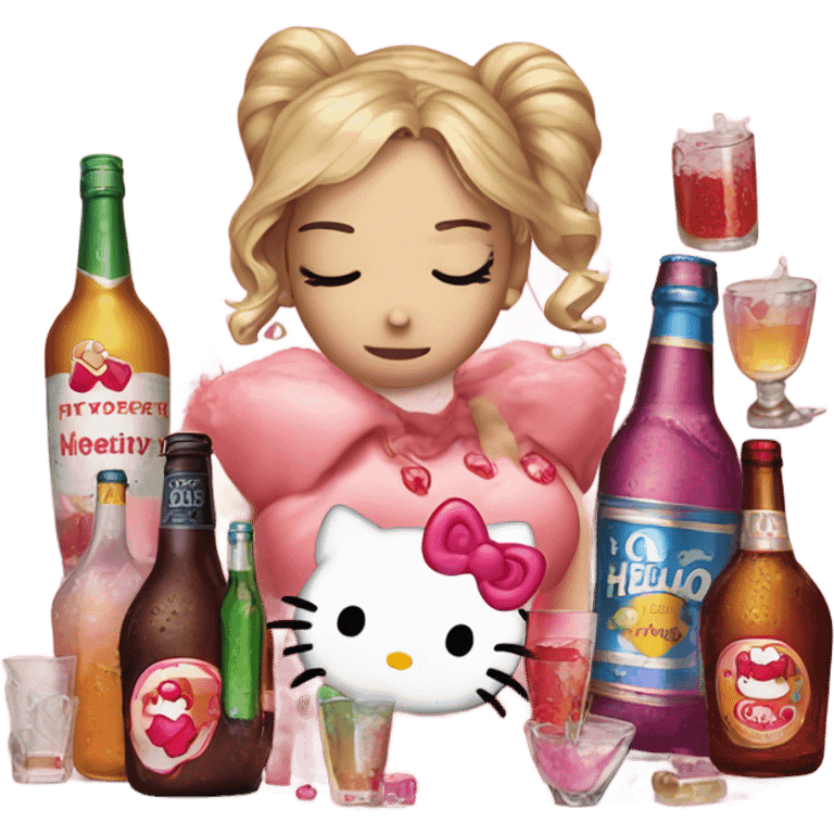 Hello kitty crying with tears with alcohol hello kitty emoji