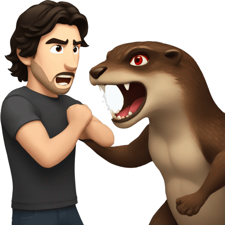 Adam driver fighting a brown otter monster with red eyes  emoji