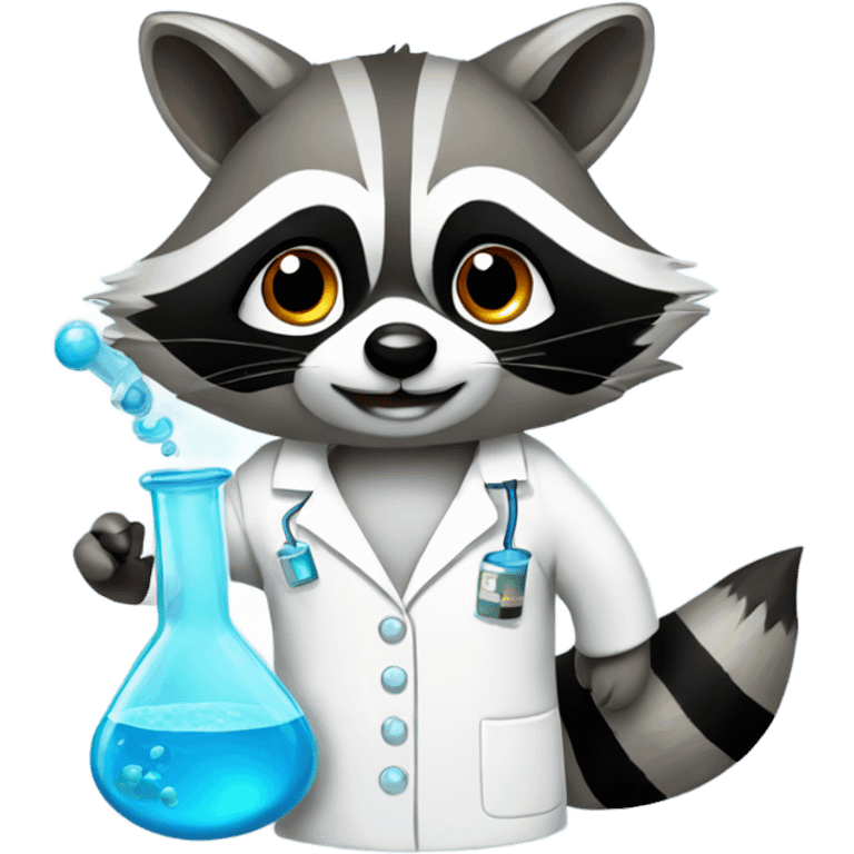 A raccoon doing chemistry in a lab coat  emoji