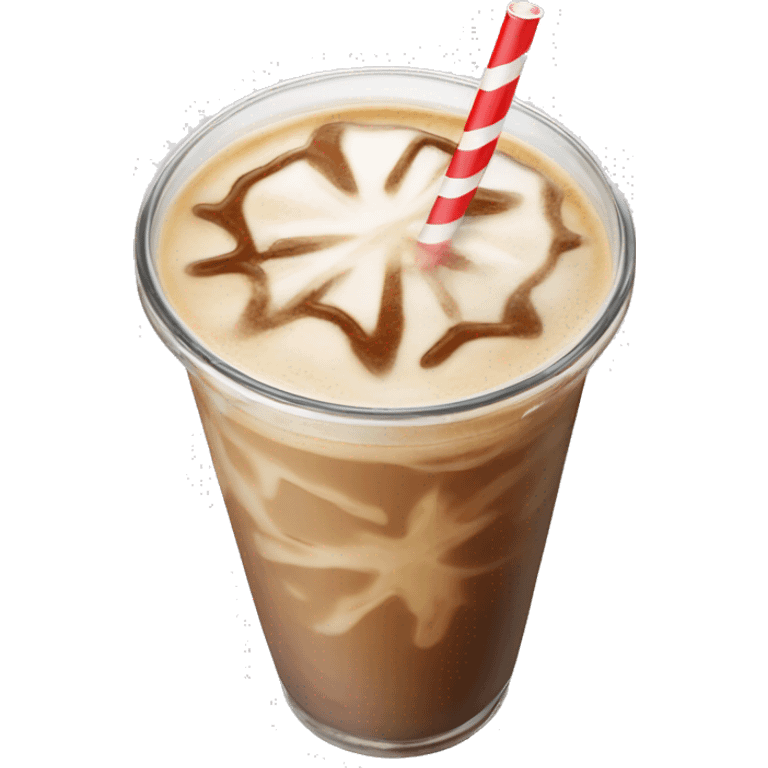 Iced latte in a clear glass with a straw emoji