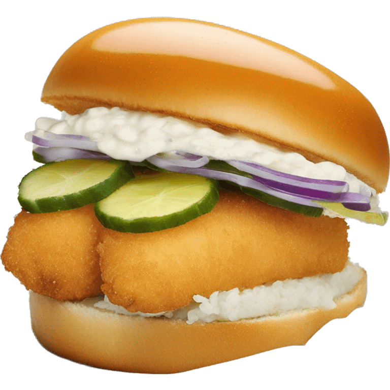 Church's Fish Sandwich takes a wild-caught, panko-crusted, fried Pacific pollock fish filet and serves it on a toasted, honey-buttered brioche bun with tartar sauce and pickles. emoji