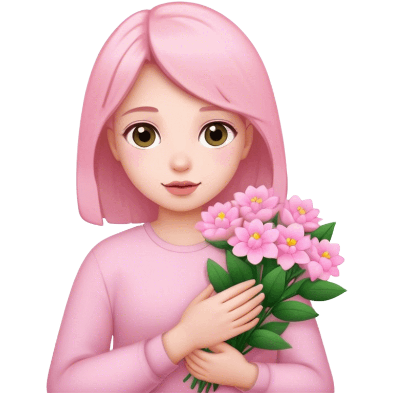 Me holding baby pink flowers  emoji