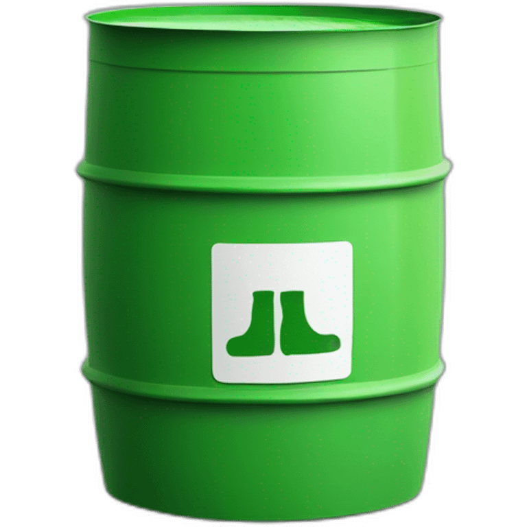 green construction plastic barrel with legs, wearing black crocs emoji