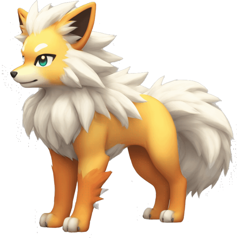 Colorful Shiny Kawaii Cute Arcanine—Vulpix-Ninetails-Flareon-Fakémon-Pokémon full body emoji