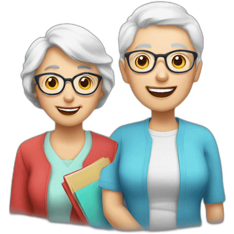 Seniors together with older lady teacher emoji