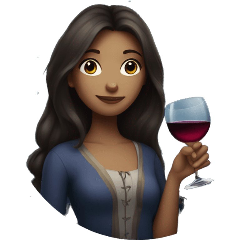 Long-haired Brunette Girl underneath the moonlight with wineglass in hand emoji