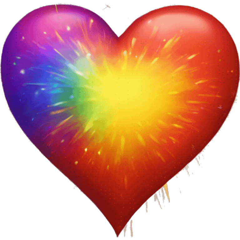 Heart with fireworks in background exploding out of heart with red orange yellow green blue purple emoji