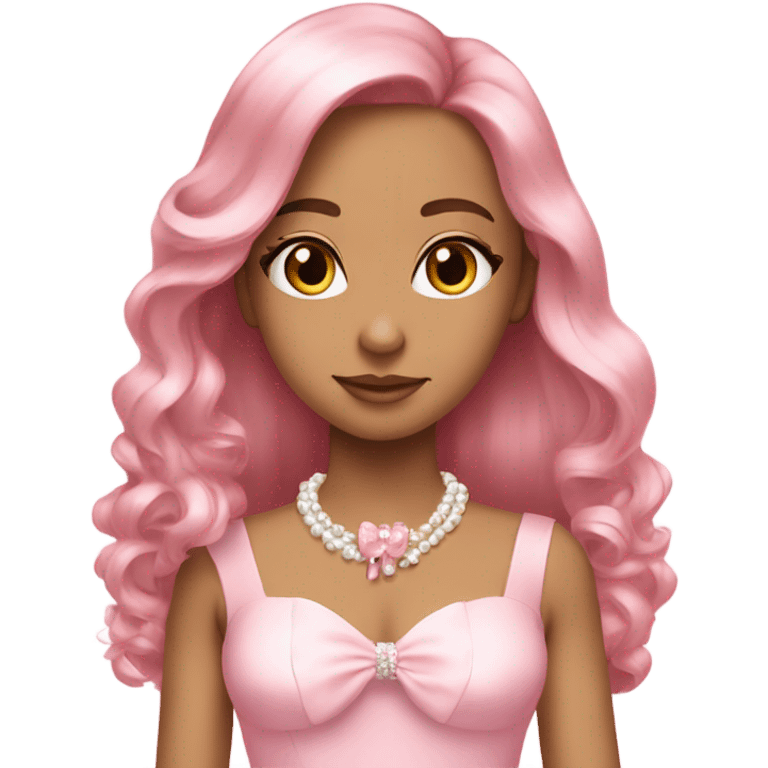 pretty. Long hair. Pink bow ribbon. Pearls. Light pink. Diamonds, dress. emoji