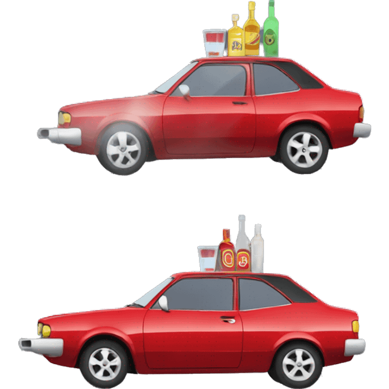 red car toyota corolla with vodka emoji