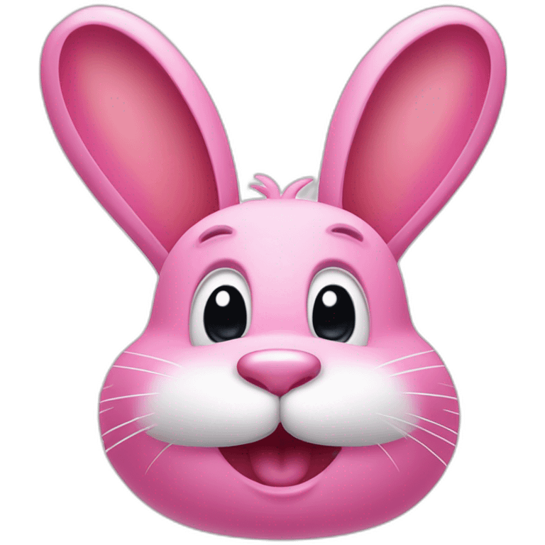 pink bunny with an oval head and white moustache, a round pink nose and a huge smile that takes up half his face emoji