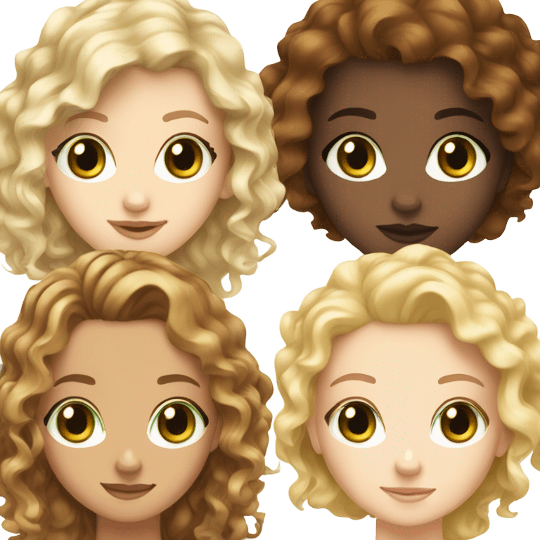 white girl blonde curly hair green eyes with a girl with brown hair brown eyes and white skin  emoji