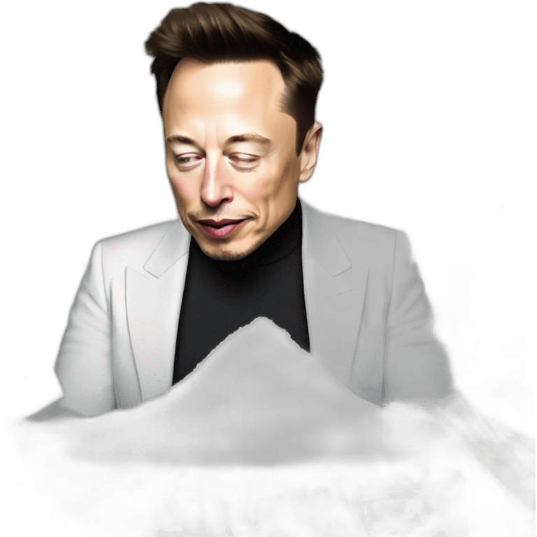 Elon musk snorting a pile of powdered sugar using a credit card and a dollar bill emoji