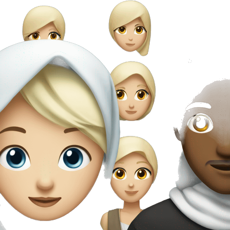 Blond men with blue eyes and woman with hijab and black eyes emoji