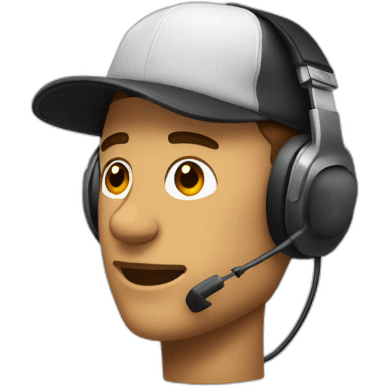 a man wearing a backwards baseball cap, receding hair, stubble, donning headphones emoji