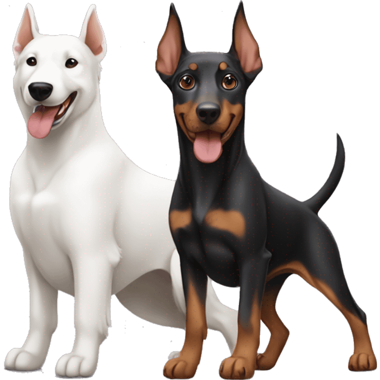 Doberman dog and Samoyed dog playing together emoji