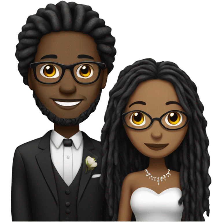 black couple with locs, male light skin with long black locs, female dark skin with glasses and BLACK locs wedding emoji