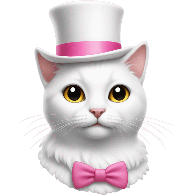 White cat wearing pink top hat emoji