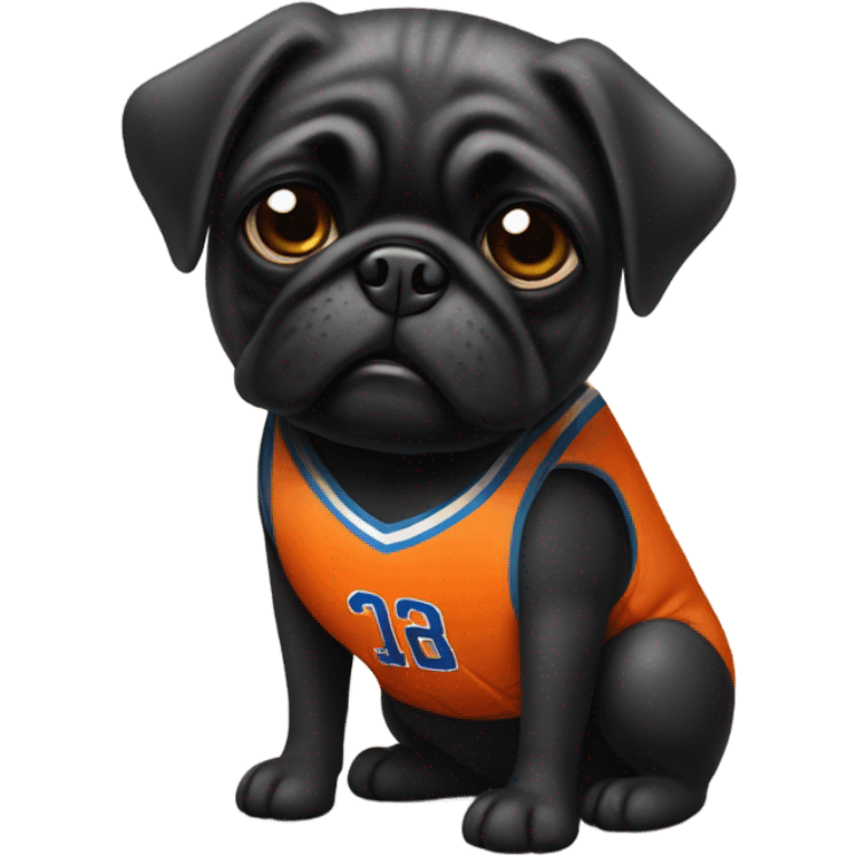 Black pug in a basketball uniform emoji