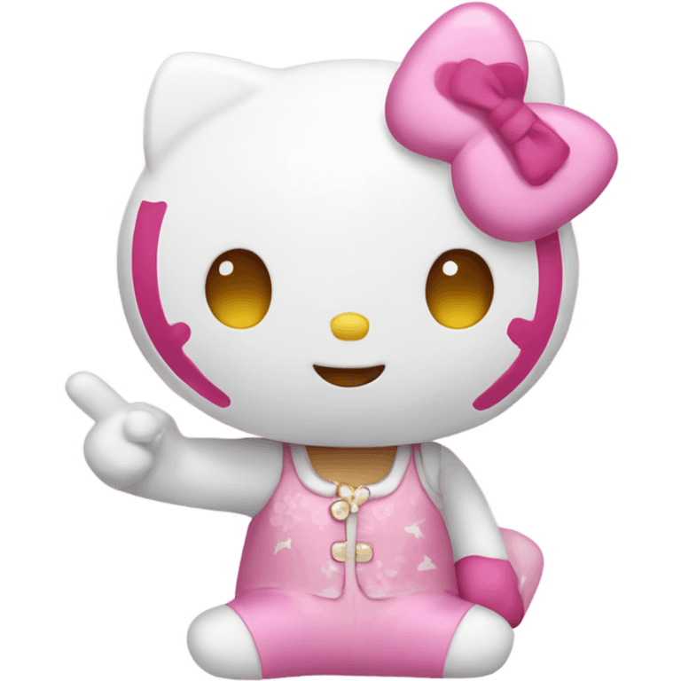 Hello kitty with a peace sign emoji