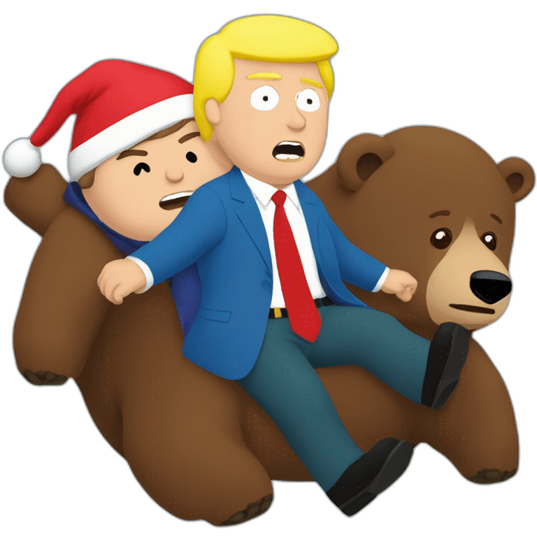 eric cartman and trump riding on a brown bear emoji