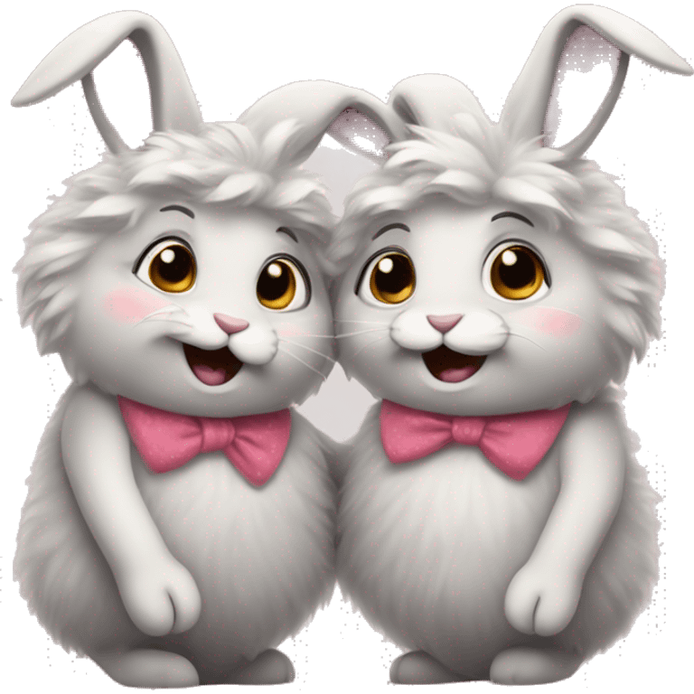 two fluffy old lady bunnies in love emoji