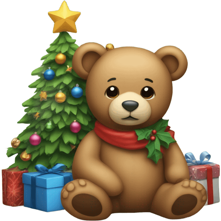 teddybear with christmastree emoji