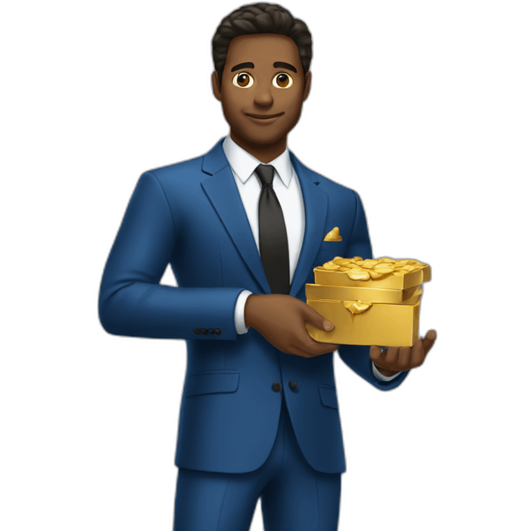 Posh-man-with-blue-suit-holding-gold emoji