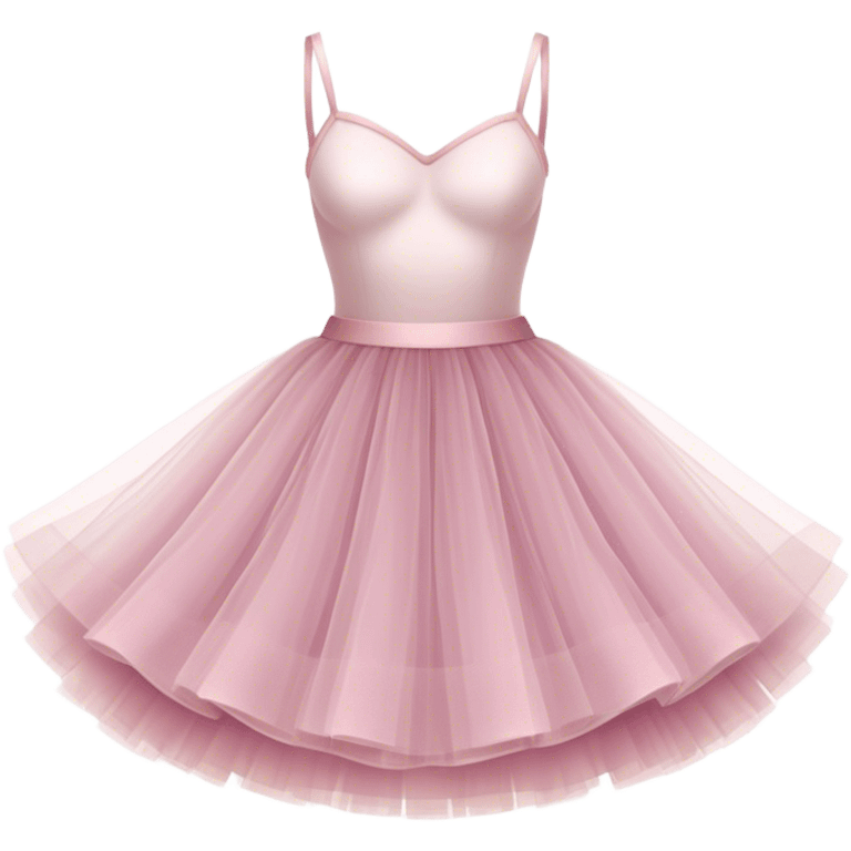 Cinematic Realistic Tutu, layers of fine, soft tulle forming a voluminous and airy skirt, delicate folds catching the light, slightly frayed edges adding authenticity, glowing softly with a warm and ethereal elegance. emoji