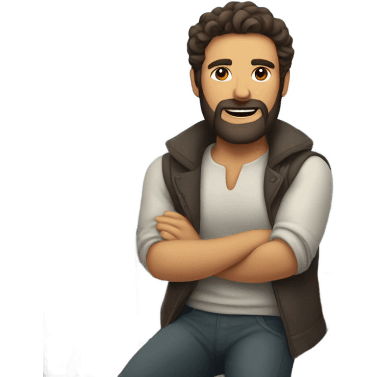 Dark brown hair man with beard on a sailboat emoji