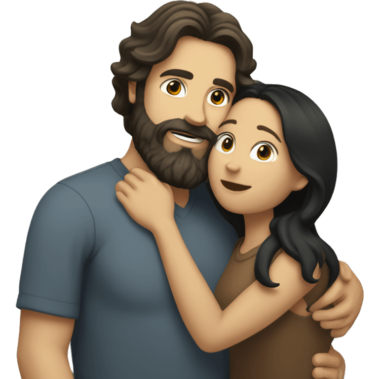 White man BROWN beard and BROWN hair hugging white woman with long black hair emoji