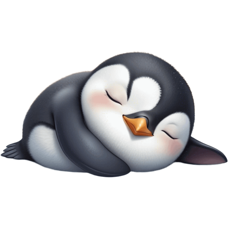 Meme-Worthy cute Sleeping Baby Penguin Portrait Emoji, Head resting peacefully with a contented smile, showcasing luxuriously soft down and a serene, slumbering gaze, Simplified yet hilariously adorable features, highly detailed, glowing with a soft, drowsy polar light, high shine, relaxed and utterly lovable, stylized with an air of playful laziness, bright and heartwarming, soft glowing outline, capturing the essence of a sleeping baby penguin that feels destined to become the next viral icon of adorable rest! emoji