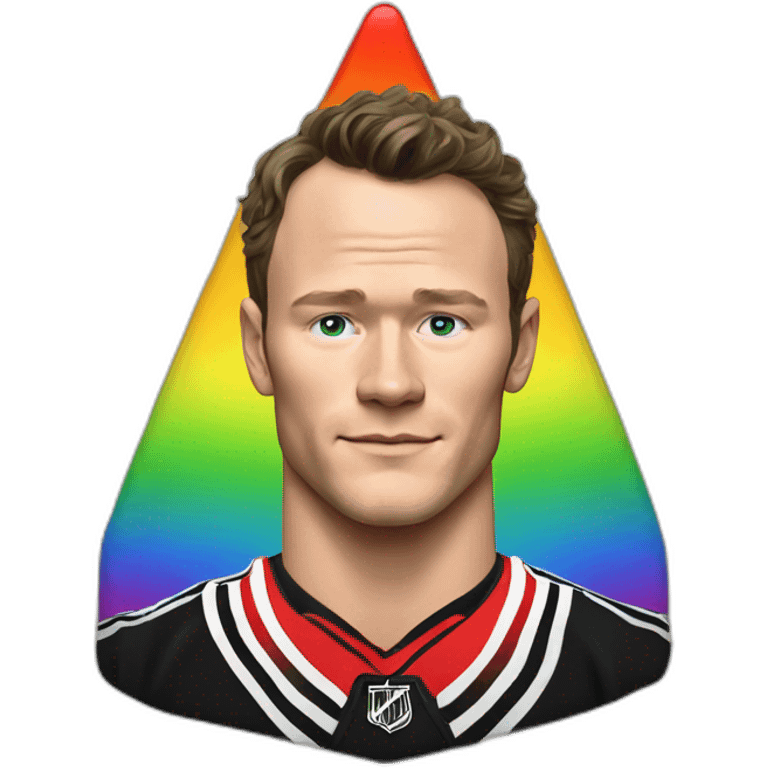 Jonathan Toews in rainbow triangle emoji