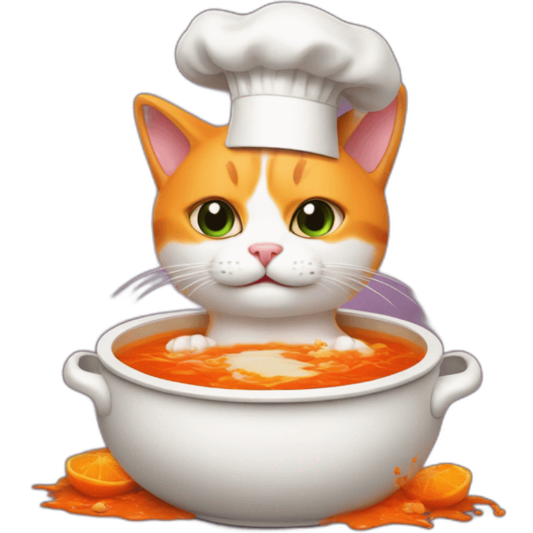 orange and white cat wearing chef hat cooking haunted poison soup emoji