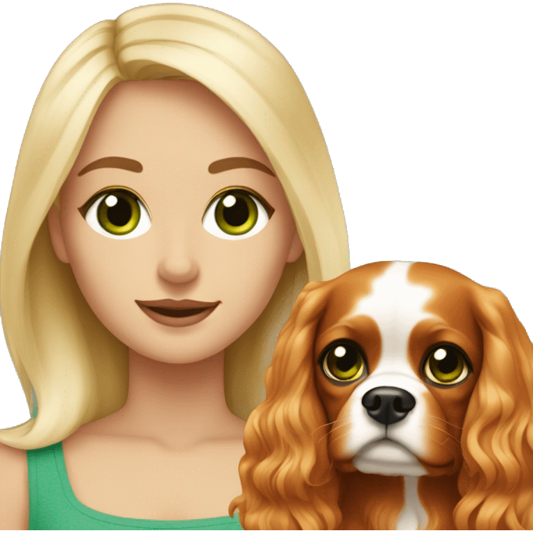 blonde with green eyes with cavalier king charles spaniel emoji