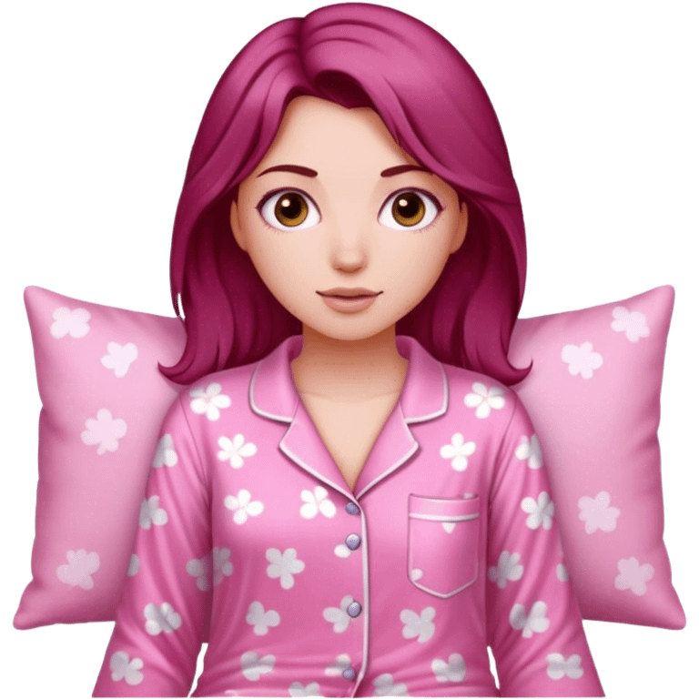 A beautiful, burgundy haired girl wearing pink pajamas emoji