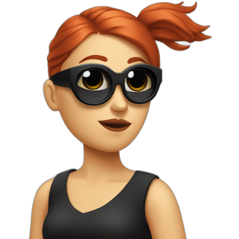 Bad Redhead girl bun Sun glass bun and wearing black with a cockatiel in the shoulder emoji