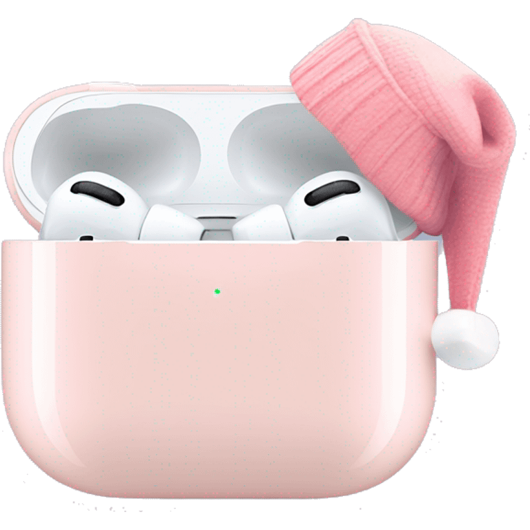 light pastel pink AirPods pro with pink christmas hat emoji