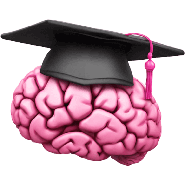 digital brain a pink graduation hat, do not humanize the brain emoji