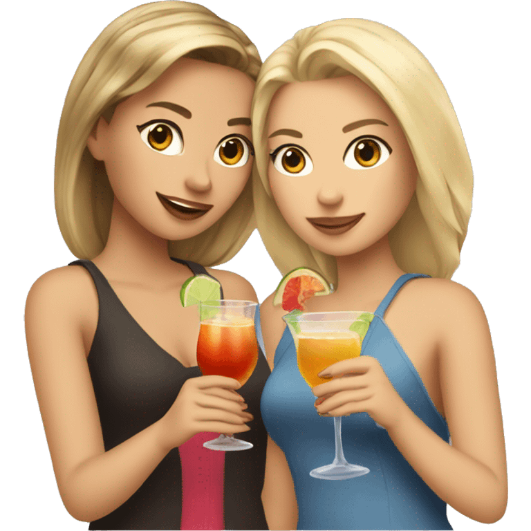 Blonde and brown hair girls holding cocktails  emoji