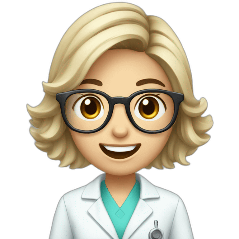 Young dentist girl-middle length of hair-with glasses-holding mouth mirror and handpiece -eyesmile emoji