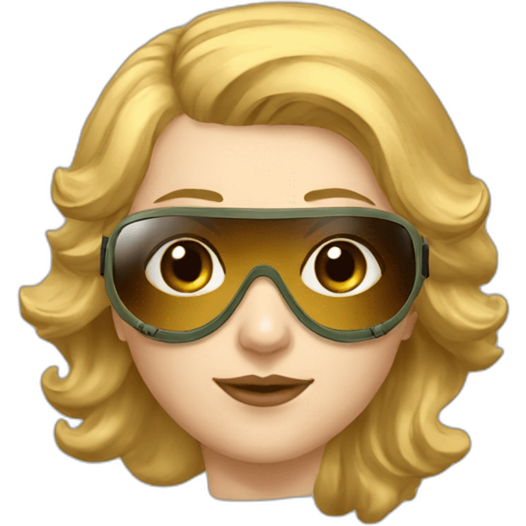 Soviet female pilot golden hair blue ayes Brown goggles emoji